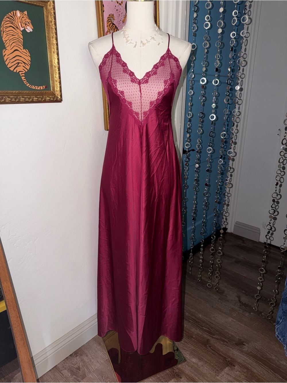 Vintage Lace Trim Burgundy Slip Dress